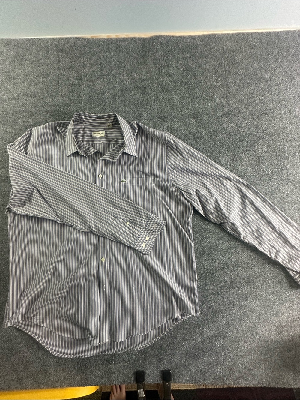 Lacoste Men's Gray and White Striped Dress Shirt
